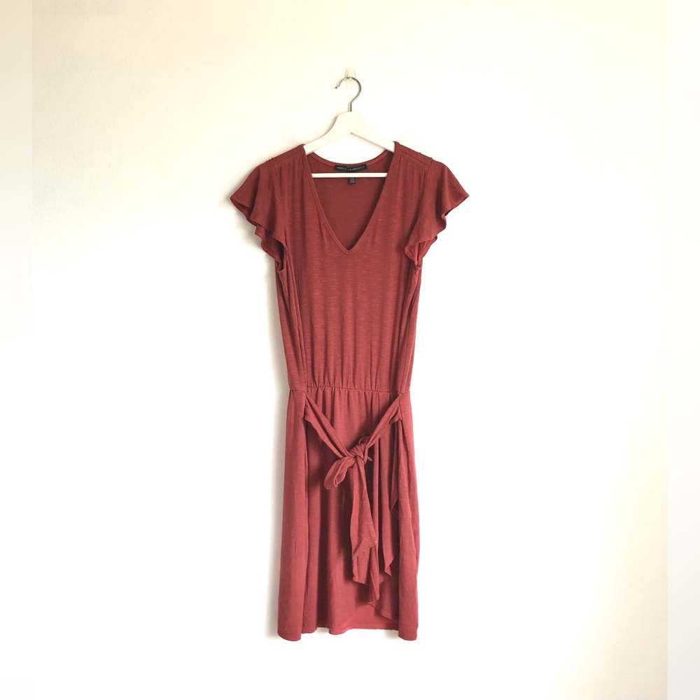 White House Black Market WHBM Rusty Red Orange Faux Wrap Dress Size Medium